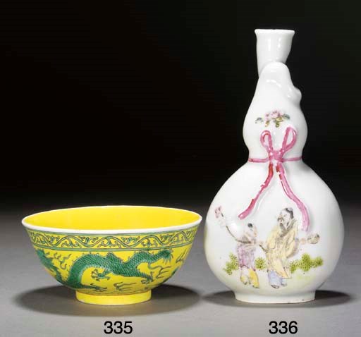 A green and yellow glazed dragon bowl, underglaze blue Daoguang six character mark, 19th century