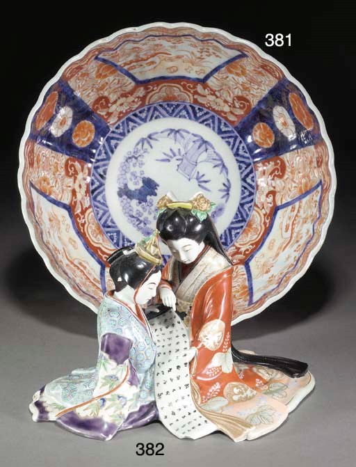 A Japanese polychrome erotic porcelain group, Meiji period