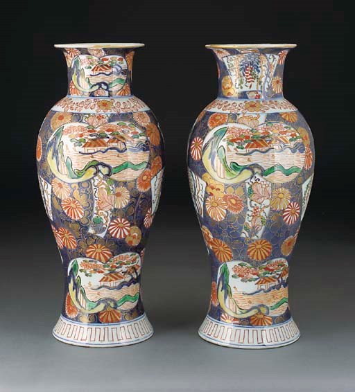 A pair of Samson Imari slender baluster vases, 19th century
