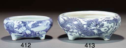A Chinese blue and white tripod censer, late Ming