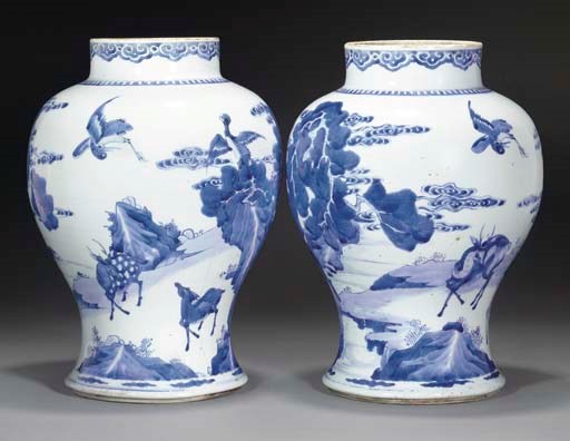 Two blue and white baluster jars, Kangxi