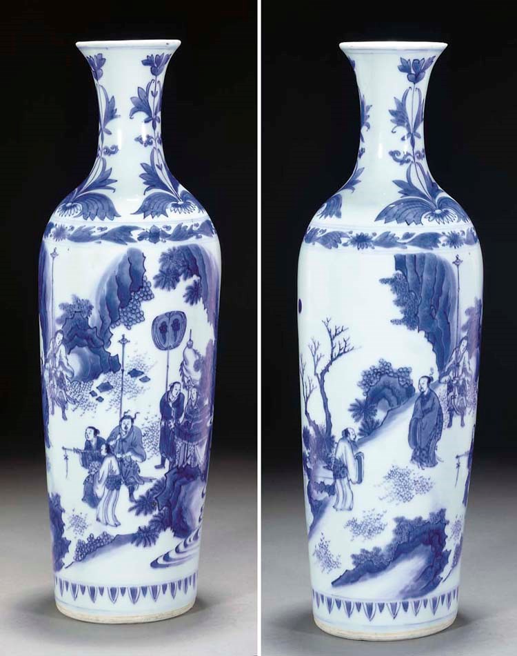 A Chinese blue and white slender tapering vase, Transitional