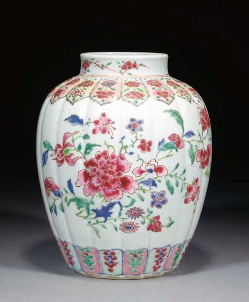 A Chinese famille rose ribbed vase, 18th century