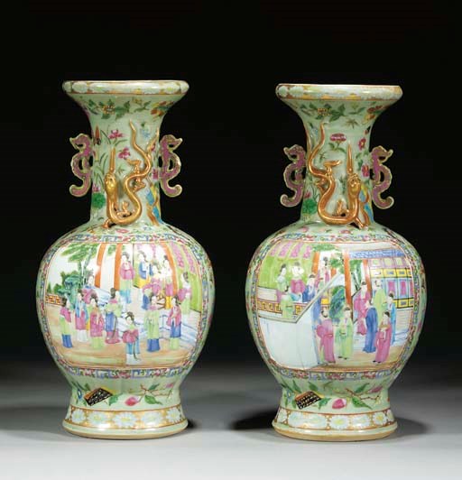 A pair of Cantonese globular baluster vases, 19th century