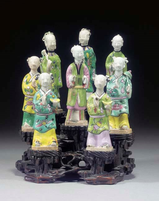 A set of eight famille rose models of ladies and gentlemen, Qianlong