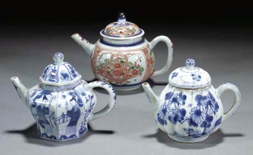 Two Chinese blue and white shaped teapots and covers, circa 1700