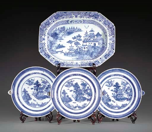 Three Chinese blue and white warming dishes, 18th century