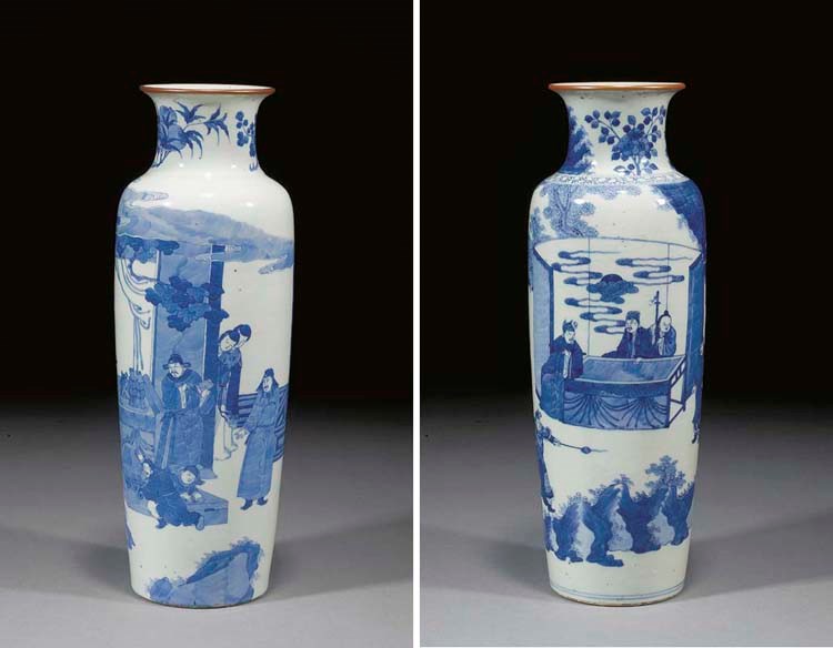 Two Chinese blue and white tapering cylindrical vases, 19th century