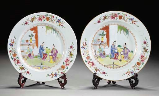 A Chinese famille rose soup dish and similarly decorated plate, 18th century