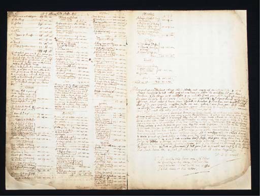 EVELYN, John (1620-1706). Autograph manuscript of instructions for housekeeping, dictated by his wife, Mary Evelyn, for the use of Margaret Godolphin,  inscribed at the head 'For a Family of Eight persons (as many as were in the Arck). This I think to be a decent provision conjecturaly computed as to the prices, little more or lesse, and within the Compasse you give me',  n.p., dated '13' (the month illegible, and lacking the year), [probably summer, 1676], the manuscript closely written in brown ink, the household expenses listed in columns, on a bifolium,  3 pages, folio (330 x 225 mm), endorsed in an unidentified contemporary hand on the verso of the second leaf, 'Mrs Evelins directions concerning House-keeping for Me' (slightly darkened and duststained at edges, tears mostly in lower margins, affecting date in bottom left hand corner, and with loss of initials ['M.E.'] on first page, old professional repairs). Provenance: Alfred Morrison; Sotheby's sale of his collection, Part IV, 5 May 1919 (lot 2821); Francis Edwards; private collection.

The original manuscript, entirely in John Evelyn's hand, of his wife's manual for the feeding, equipping and running of a household, compiled in response to a request from the recently  married Margaret Godolphin. 

'Deare Child, of the 500 li. p[e]r A[nnu]m (which you tell me what you would contract y[ou]r expenses to) & that you are to provide y[ou]r Husbands Clothes, Stable & all other house expenses (except his pocket mon[e]y  I leave you 20 li. over and for y[ou]r owne pocket etc: 40 li: (in all 60 li:) and that little enough considering Sicknesse, Physicians, and innumerable accidents that are not to be provided against with any certainty. But (as the proverb y[o]u knowe is) to cut y[ou]r Cloake according to ye Cloth.'

Mary Evelyn's recommendations are given under headings, such as 'Weekly expenses for the table', itemised in pounds, shillings and pence, and ranging from 'One joynt of Butchers meat' to 'Raw fruit according to the season: Mustard, vineg[a]r. Oyle'; also wood, candles, soap, brooms and mops; 'Bills of Fare' for the different days of the week, centred upon a three course dinner, and disclosing a dislike of Fridays, 'Fasting daies being of all others (I find) most troublesome in a family'; the cost of 'Living in Lond[on]', including housekeeping, gowns and clothing, two maids, footman and groom, and other staff, along with 'Y[ou]r Husb[an]ds 2 Geldings', and charities, amounting to £480: 4s: 0d annually;  'Houshold Stuffe etc', including linen, plate, pewter, copper and brass, glass etc, each category itemised in detail ('Ladle for pottage', 'a large flasket for the Laundry', 'To every Bed 2 paire of sheets. To y[ou]r owne 4, in all 12 paire', and an intriguing variety of now obsolete utensils, such as pewter 'Mazarines' and a 'Cisterne & Ladle to wash glasses'). A further paragraph summarises the qualities of 'a faithful Woman, or housemaid', before Mrs Evelyn's final words: 'Mr: E: writes this from me. If there be faults (as too many I believe there are) blame him with me & I shall beare it the better'.

Evelyn's friendship with the young Margaret Blagge (1652-1678) was of deep importance to him. He esteemed her for her 'many and extraordinary virtues', was impressed by her accomplishments and beauty, and often mentions her in his Diary. At first wounded by her marriage (in secrecy) to Sidney Godolphin in 1675, he was to be bereft at her sudden death three years later. Margaret, whose mother had died early, had asked for advice on running her new establishment in a letter of circa 11 May 1676 (Frances Harris. Transformations of Love (2002), page 262, n.32). This wonderfully detailed and practical manual is Mary Evelyn's reply.

After Margaret's death Godolphin gave her papers to Evelyn to assist him to write his Life of her. In 1685 Evelyn lent the manuscript to Pepys, suggesting that his clerk should copy it and return 'the original', as he intended to give it to his daughter [Susannah] if she were to marry (John Evelyn. Life of Mrs Godolphin, ed. Harriet Sampson (1939), Appendix B, 2).

Francis Edwards, who purchased the present manuscript in 1919, was unable to trace its history further and it was not previously known to have survived. The Morrison collection also included a scribal copy of the manual (lot 2820 in the same sale), which is now in the Carl H. Pforzheimer collection in the Harry Ransome Humanities Research Centre, University of Texas.