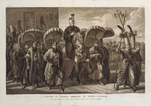 CASSAS, Louis François.  [Voyage Pittoresque de la Syrie, de la Phoenicie, de la Palestine, et de la Basse Egypte], [Paris: 1799]. 3 volumes in 2, large 2° (502 x 332mm). 178 engraved views, plans and architectural plates only (?of c.180) , 13 folding, several double-page, by Miger, Dalencour, Dupare, Tilliard, Guette and others after Cassas, plates interleaved with thin paper. (Some marginal spotting, a few minor spots, surface soiling or light offsetting occasionally touching images, some marginal worming to one volume.) Contemporary calf-backed marbled paper boards (some wear, one upper board partially detached).