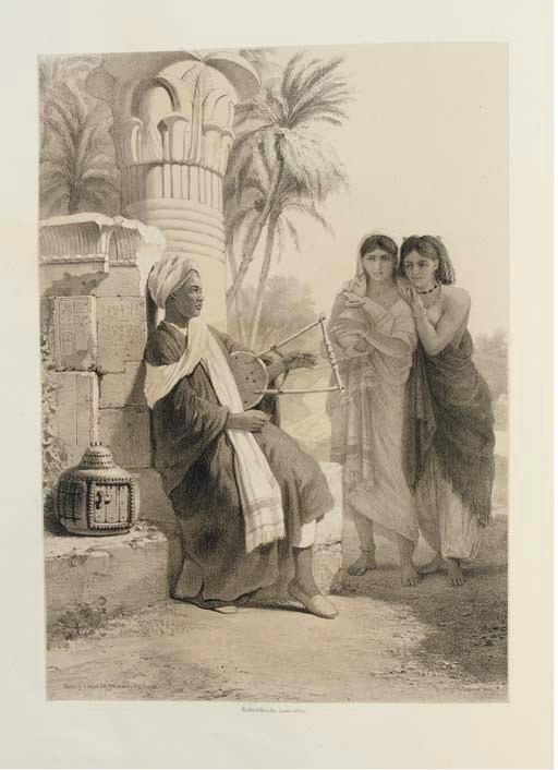 PRISSE, Achille C.T.E. and James Augustus ST. JOHN. Oriental Album. Characters, Costumes and Modes of Life, in the Valley of the Nile. London: James Madden, 1848. 2° (438 x 375mm). Tinted lithographed frontispiece and 30 tinted plates, illustrations in the text. (Lacks the chromolithographed additional title, some dampstains at beginning and end, lightly waterstained throughout.) Later red roan-backed boards (rebacked and repaired, rubbed). Provenance: Chelsea Public Library (bookplate  and cancelled library stamp). Colas 2427; Lipperheide 1599.