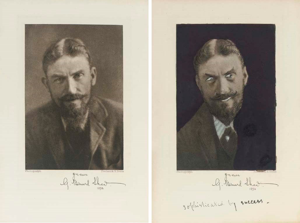 BEERBOHM, Max -- Holbrook JACKSON.  Bernard Shaw, [London:] E. Grant Richards, 1907. 8° (175 x 120mm). Half title, frontispiece portrait of Bernard Shaw after the bust by Rodin, 3 photographed portraits including by Frederick H. Evans and Alvin Langdon Coburn, 20-page publisher's catalogue at end. Original green cloth gilt (lightly rubbed). Provenance: MAX BEERBOHM (the front free endpaper inscribed "From Max Beerbohm for Holbrook Jackson 1908.")