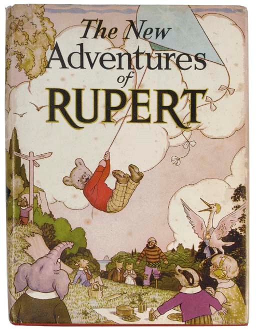 RUPERT BEAR ANNUALS -- TOURTEL, Mary (1874-1948) & Alfred E. BESTALL (d. 1986).  Rupert Bear Annuals, Daily Express Publications, 1936-2002. 72 volumes in total, including the facsimile edition of The New Adventures of Rupert, 'first of fifty--Rupert Annual 1936' number 7663 on inner sleeve of dust-jacket, and duplicates of volumes 1943, 1944, 1946 and 1947 (one copy each of 1943 and 1944 incomplete). (A few of the older vols. lightly spotted, some ownership pages filled-in with pencil or ink, some of the pictures coloured in, all 3 pictures of the 1936 vol. coloured in, 1961, 1963 & 1967 edition of the 'Magic Painting Editions' partly coloured in, 1962, 1964, and 1965 of 'Magic Painting Editions' coloured in, the price of 1954, 1958 & 1963 clipped.) Bound in original cloth (1936 volume with the rare dust-jacket, dust-jacket with a few light spots and small chips at head and tail of spine), cloth-backed boards, or pictorial boards (extremities of mainly the older volumes rubbed, front cover of 1940 volume with small circular damage and joints starting to split, front cover and spine of vol. 1946 repaired with adhesive tape, incomplete duplicate vols. of 1943 and 1944 with extensive adhesive tape repairs).

With 40 other Rupert Bear items: numbers 1-18 of Mary Tourtel's Rupert Little Bear Library (London: Sampson Low, Marston & Co., [n.d.], all in yellow publisher's boards), Mary Tourtel's Rupert and the Circus Clown (No. 9 of Little Bear Library, [n.d.]), no. 2 and 16 of the Rupert Adventure Series, 13 volumes of the Rupert Colour Library (Maidenehad: Purnell, 1976-77, including a duplicate reprint of 1987), Rupert and the Seven Sleepers (Methuen, 1993), Rupert and the Wonderful Boots (August 1947), and George Perry and Alfred Bestall's A Bear's Life. Rupert (London, 1985), and Brian Stewart's Rupert. The Rupert Bear Dossier (London, 1997).

A COMPLETE RUN OF RUPERT BEAR ANNUALS, INCLUDING THE FIRST RUPERT BEAR ANNUAL OF 1936 WITH THE RARE DUST-JACKET, the limited facsimile edition of the same book, the 50th Anniversary edition of 1950 and the 70th Anniversary edition (with dust-jacket), also the Magic Paintings of 1960, 1966 and 1968 not coloured.	 (112)
