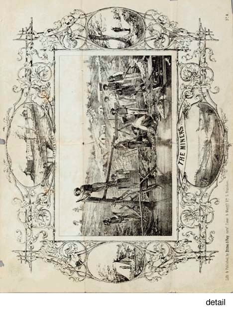 [CALIFORNIA]. COMSETT, James. Autograph letter signed to his father, San Francisco, 5 December 1855. 2 pages, 4to, a few small punctures, ON A FINE, LARGE PICTORIAL LETTER SHEET, 8¼ x 10 3/8 in. depicting "The Miners," panning and sluicing, a gold camp in background, with small vignettes of Sutter's Fort and Mokelumne Hill, imprint: "Lith. & Published by Britton & Rey S. Francisco."
