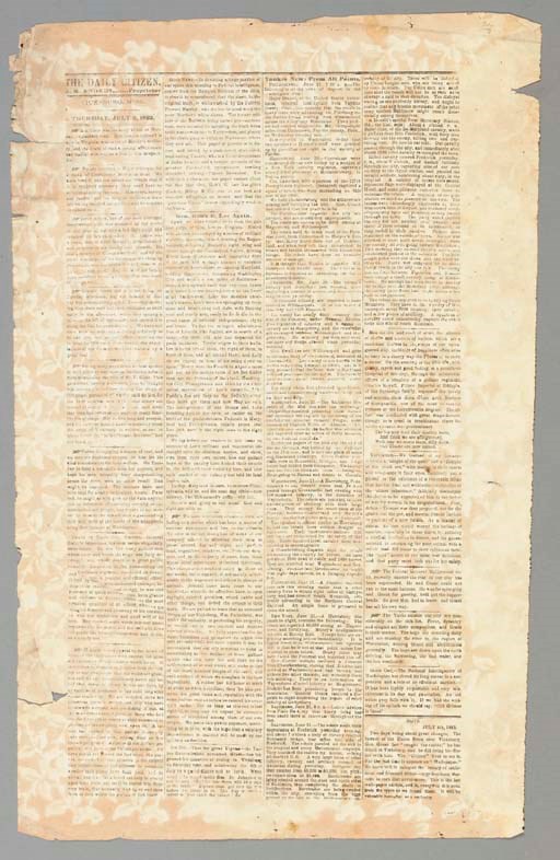 [CIVIL WAR, CONFEDERATE NEWSPAPER]. The Daily Citizen, Vicksburg, Mississippi, J.M. Swords, Proprietor, 2 July [issued 4 July] 1863.