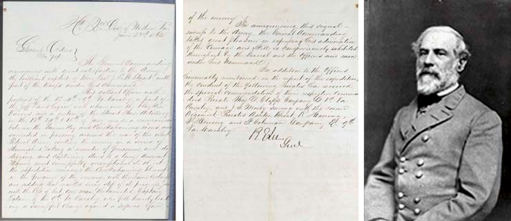 [CIVIL WAR]. LEE, Robert E. (1807-1870), General, C.S.A. Document signed ("R. E. Lee"), General Orders No. 74, Headquarters, Department of Northern Virginia, 23 June 1862. 2 pages, 4to, elaborately framed with a detailed map.