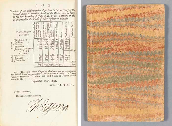 JEFFERSON, Thomas (1743-1826), President. Return of the Whole Number of Persons within the Several Districts of the United States, According to "An Act Providing for the Enumeration of the Inhabitants of the Unites States"... Philadelphia: Childs & Swaine, 1791.