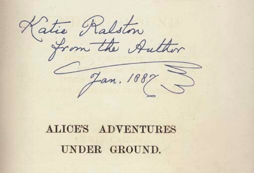 DODGSON, Charles Lutwidge ("Lewis Carroll," 1832-1898). Alice's Adventures Under Ground. Being a facsimile of the original ms. book afterwards developed into "Alice's Adventures in Wonderland". London: Macmillan, 1886.