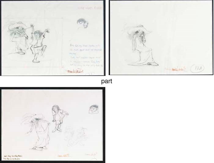 SENDAK, Maurice. Ten original pencil sketches for the animated version of Really Rosie, comprising composite sketches of two sheets per image on tracing paper making five complete drawings, each signed by Sendak, circa 1973. Each approximately 7½ x 10¼ inches (193 x 260 mm). Matted together and framed.