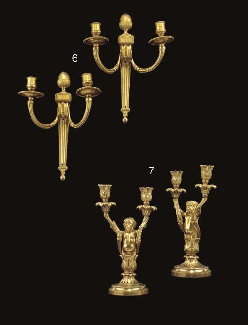 A PAIR OF ITALIAN ORMOLU TWO-LIGHT CANDELABRA