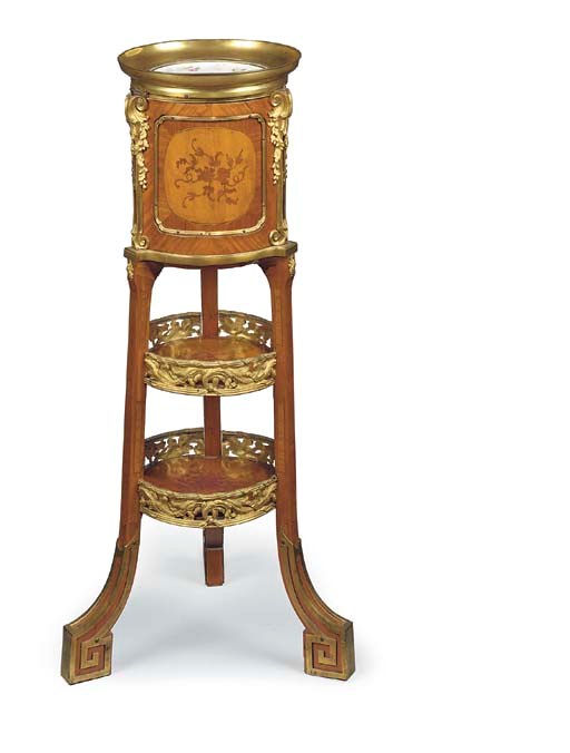 A FRENCH ORMOLU-MOUNTED TULIPWOOD AND MARQUETRY GUERIDON