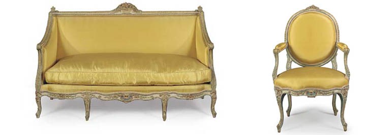 A SUITE OF LATE LOUIS XV POLYCHROME-DECORATED SEAT-FURNITURE