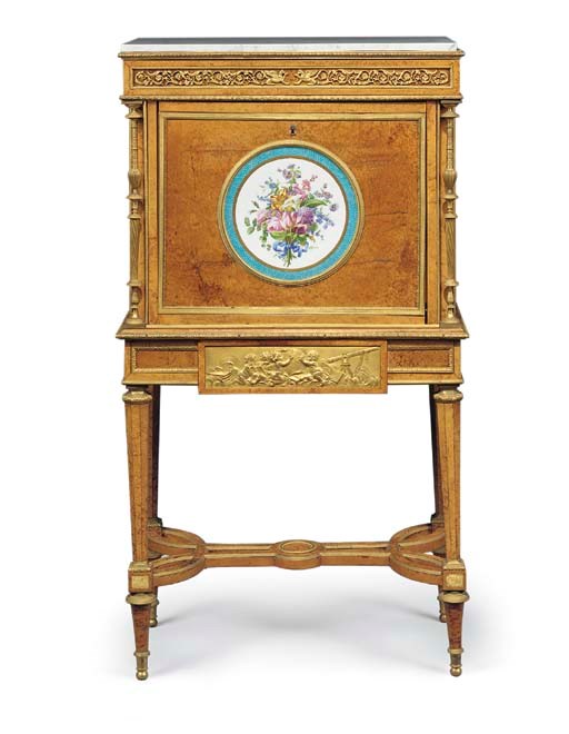 A LOUIS XVI ORMOLU-MOUNTED BURR-ELM SECRETAIRE A ABATTANT