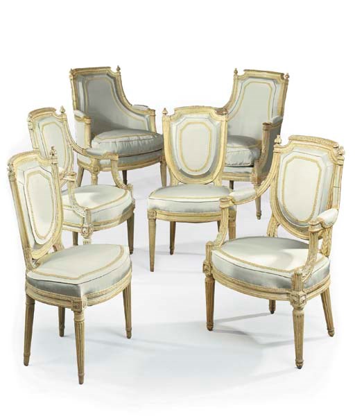 A SUITE OF LOUIS XVI GREY-PAINTED SEAT-FURNITURE