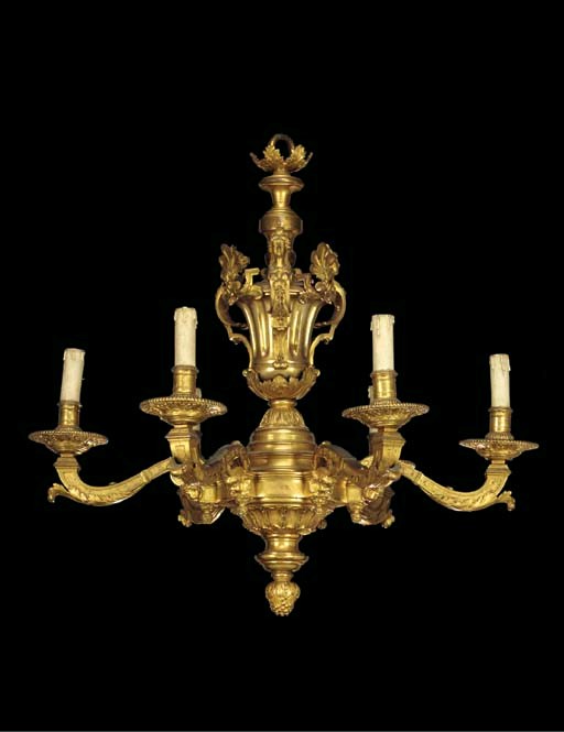 A REGENCE ORMOLU SIX-LIGHT CHANDELIER