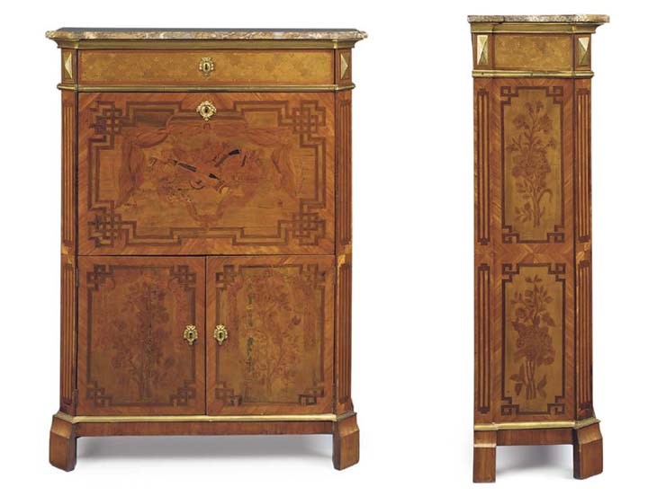 A LOUIS XVI TULIPWOOD, AMARANTH, SYCAMORE AND MARQUETRY SECRETAIRE A ABATTANT