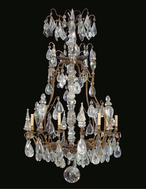 A LOUIS XV ORMOLU AND ROCK-CRYSTAL EIGHT-LIGHT CHANDELIER