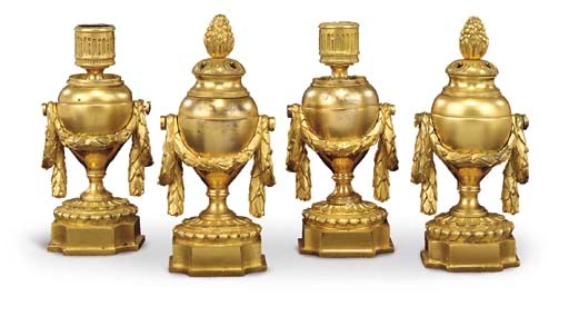 A SET OF FOUR LATE LOUIS XV ORMOLU CASSOLETTES