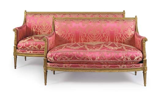 A SUITE OF LOUIS XVI CARVED GILTWOOD SEAT-FURNITURE