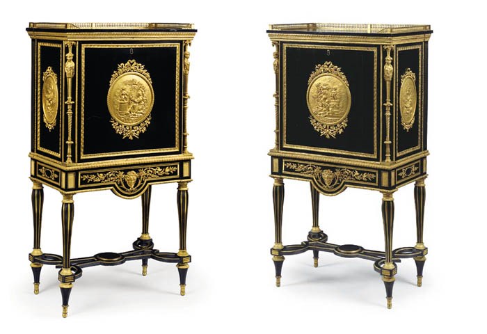 A PAIR OF LOUIS XVI ORMOLU-MOUNTED EBONY SECRETAIRES A ABATTANT