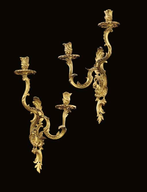 A PAIR OF FRENCH ORMOLU TWIN-BRANCH WALL-LIGHTS