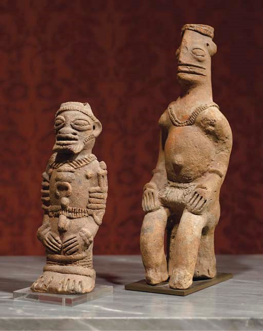 DEUX STATUETTES EN TERRE CUITE