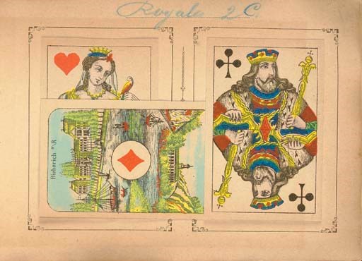 [CARD SAMPLES]. Two 19th century playing card sample books: Cartes a Jouer. Oblong 8o. Numerous playing card and wrapper samples. Original red cloth (front joint split). -- Fabrica de Náipes de José Samsò Barcelona.  Numerous hand-colored playing card samples, as well as samples of designs for the backs of the cards. Oblong 8o. Original cloth.