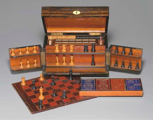 Fine coromandel wood game compendium, England, circa mid 19th century.