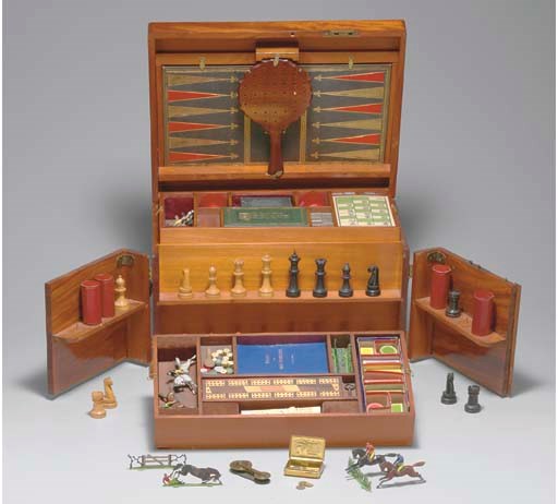 Victorian mahogany game compendium, England, circa 1889.