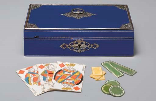 Blue enamel Boston Whist box, England (?), circa 1890.