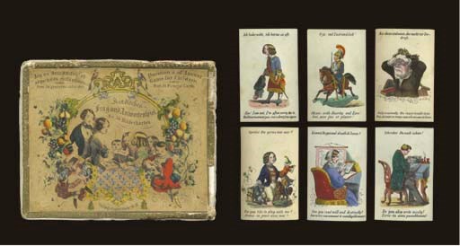 Kindliches Frag-und Antwortenspiel. Also called Jeu en demandes et résponse enfantines and Question and Answer Game for Children. Germany, circa 1850.