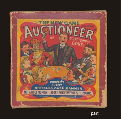 A collection of British theme games:   Noah's Ark Card Game, Thomas De La Rue & Co, London, 52 cards -- Tit-Bits, 1920s 31 cards, 7 Rule/Score cards, Key card, clothing in a matching game, instructions.  -- Game of Brer Rabbit, early 1900s, 39 cards, instructions. -- The Game of Auctioneer, 40 cards, paper coins, hammer, instructions. -- The New Game of Auctioneer, 39 cards, hammer, card board coins. -- Find the Fault, No. G 3001, Dennis Productions, pictures have errors players need to locate, instructions.  -- Stick-A-Pin Party Game, No. G 849, 10 booklets, key card, art deco design, instructions. -- Cricket Terms Party Game, No. G 785, 12 booklets, key card, instructions, -- A Natural History Game Party Game, No. G 845, 11 booklets, key card, art deco design, instructions.  -- The Jumble Sale Party Game, No. G 806, 11 booklets, key card, instructions. -- Puzzling Pastimes Sherlock Holmes, No. 149, G. Delgado, Ltd, London, 7 booklets, key card, instructions. -- Jumbles Party Game, No.G 532, Dennis & Sons, Scarborough, 23 cards, key card, instructions. -- A Shattered Romance, No. G 751, Dennis, 24 cards, key card, instructions. -- On Spec A New Game of Chance, J. Jaques & Son Ltd, London, 51 and 36 cards, pegs, dice, instructions.  -- Jungle Jinks, circa 1910, Thomas De La Rue, 48 cards, instructions. -- The White Cat, circa 1890, J. Jaques & Son, 52 cards, instructions, no box.  -- Faulkner's Zoo Misfitz, C. W. Faulkner & Co, England, 54 cards, instructions.  -- Going to Market, cirac 1910/1920s. Advertisements on cards for products from companies such as Kelly-Springfield (tires), Willys Overland Company (cars), Knox Gelatine, Western Electric, 35 cards, no box.  -- [Animal Educational Game] 56 cards, no box. -- Stocks & Shares, circa.1950s, Castell Bros, London, Pepys Series, 26 cards, paper stock shares, Pepys currency, score pad, instructions.  -- [Matching Game], Animal Cards, 32 cards, no box. -- Animal Grab, Thos. De La Rue, 52 cards, instructions. Together 22 games, condition varies. Sold not subject to return. 	 (22)