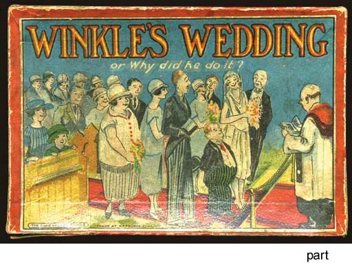A collection of British Card Games: Tut=Tut or A Run in a Motor Car , 48 cards, spinner, instructions. -- Old Maids, 25 cards, instructions. -- Hide & Seek with the Kings & Queens of England, circa 1910, 84 cards. -- Change for a Sovereign, 1865, J. Evans & Sons, London, 55 cards, photocopied instructions, no box. -- The Funny Snap, Monster Penny Game, 36 cards, instructions.  --Change for a Sovereign, 1865, J. Evans & Sons, London, photocopied instructions. -- Characters from Charles Dickens, 53 cards, instructions. -- The Motor Handicap, Philpott & Co., 1920s (?), Surbiton, 96 cards. -- Winkle's Wedding, or Why Did He Do It?, Chad Valley Games, Harborne, 51 cards, storybook with phrase insertions, instructions. -- Society Misfitz, 1890s, C. W. Faulkner & Co, London, 62 cards, instructions. -- Social Conversation Cards. -- Jugger, An Indian Game, Buss Church Missionary Society, Salisbury Square, instructions.  -- The New Game of Sky, circa 1904 (?), G. W. & Co, London, 53 cards, 6 trays, instructions.  -- Oliver Twist Series Snap, Collier, London.  -- Patience, 1860/1870, E. Mortimer, Halifax. Together 15 games, condition varies. Sold not subject to return. 	 (15)