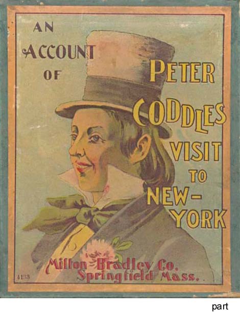 A COLLECTION OF MILTON BRADLEY GAMES: WHOOPEE (NO. 4314), 1929, 40 CARDS, CHIPS, DICE, INSTRUCTIONS. -- AN ACCOUNT OF PETER CODDLES VISIT TO NEW YORK (NO. 4133), 1890, 24 UNCUT SHEETS OF 6 CARDS EACH, STORY SHEET WITH INSTRUCTIONS. -- GAME OF WORDS AND SENTENCES, 1900, 295 LETTER SQUARES, INSTRUCTIONS. -- ANAGRAMS (NO. 4123), 230 LETTERS, INSTRUCTIONS. -- SPOOF, 1918, 52 CARDS, 7 WOODEN BATONS, INSTRUCTIONS. -- GAME OF GET BUSY, 1906, 47 CARDS, INSTRUCTIONS.  -- "WHO-DID" (NO. 4467), 20 CARDS, INSTRUCTIONS. -- GAME OF LUCK (NO. 4240), 1909, 32 CARDS, INSTRUCTIONS. -- SCAVENGER HUNT (NO. 4229), 1933, 45 CARDS, CHIPS, INSTRUCTIONS. -- GAME OF OLD MAID (NO.4116), 1930S, 37 CARDS, INSTRUCTIONS. -- GAME OF LOST HEIR (NO.4374), CIRCA 1920S, 32 CARDS, INSTRUCTIONS. TOGETHER 11 GAMES, CONDITION VARIES. SOLD NOT SUBJECT TO RETURN. 	 (11)