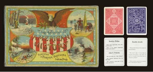 THE GAME OF AMERICAN HISTORY, PARKER BROTHERS, SALEM, MA, HARRY J. PHILLIPS, 1860.