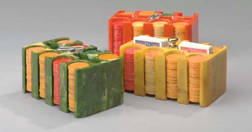 [POKER CHIPS]. THREE SETS OF BAKELITE POKER CHIPS, UNITED STATES, CIRCA 1930S.
