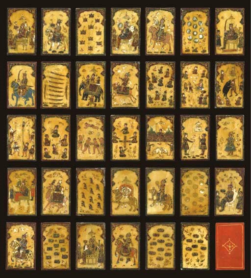 HAND-PAINTED MUGHAL GANJIFA CARDS. DECCAN (?), INDIA, CIRCA 1850.