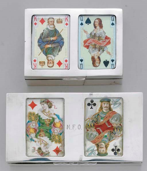 TWO DOUBLE DECK SILVER BRIDGE BOXES.