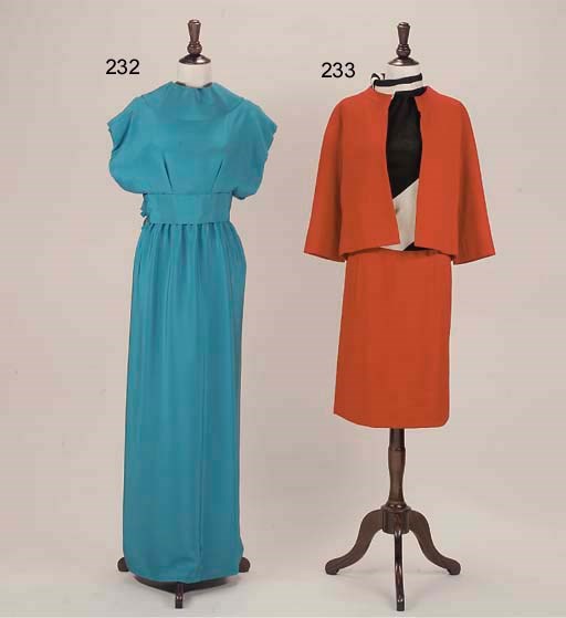 A TURQUOISE SILK EVENING GOWN, NORMAN NORELL, 1965